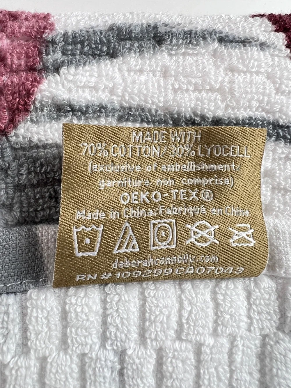 Deborah Connolly Bath Towel Set Burgundy Gray White Floral Extra Soft 6 Pc NEW